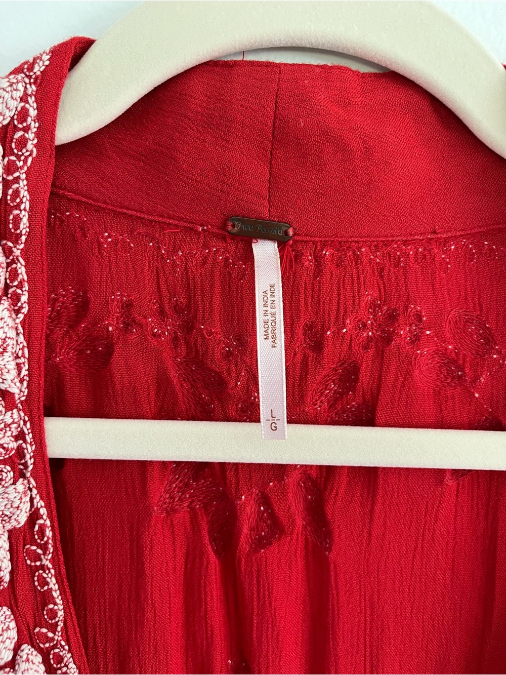 Free People Embroidered Fable Red Midi Dress Boho Flowy Hippie Lightweight Large - Picture 5 of 10